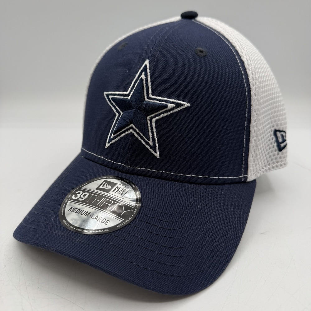 New Era 39Thirty Dallas Cowboys Hat Cap Sz M/L Stretch Flex Fit Navy Blue/White